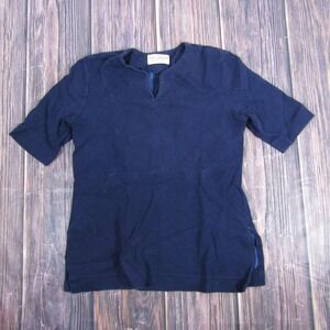 M.M. LaFleur Shirt Womens Medium Navy Split Neck Short Sleeve Tunic Made in USA